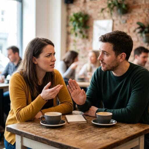 가스라이팅 화법으로 논점을 전환하며 대화를 차단하는 상황을 보여주는 모습